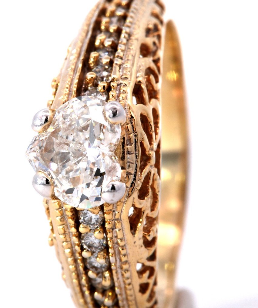 戒指 - 14K包金 黄金 钻石  (天然) - 钻石 #1.1