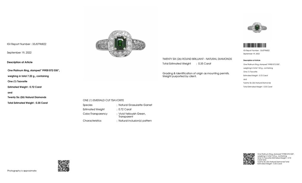 Inel Platină -  1.07ct. tw. Tsavorite - Diamant #2.1