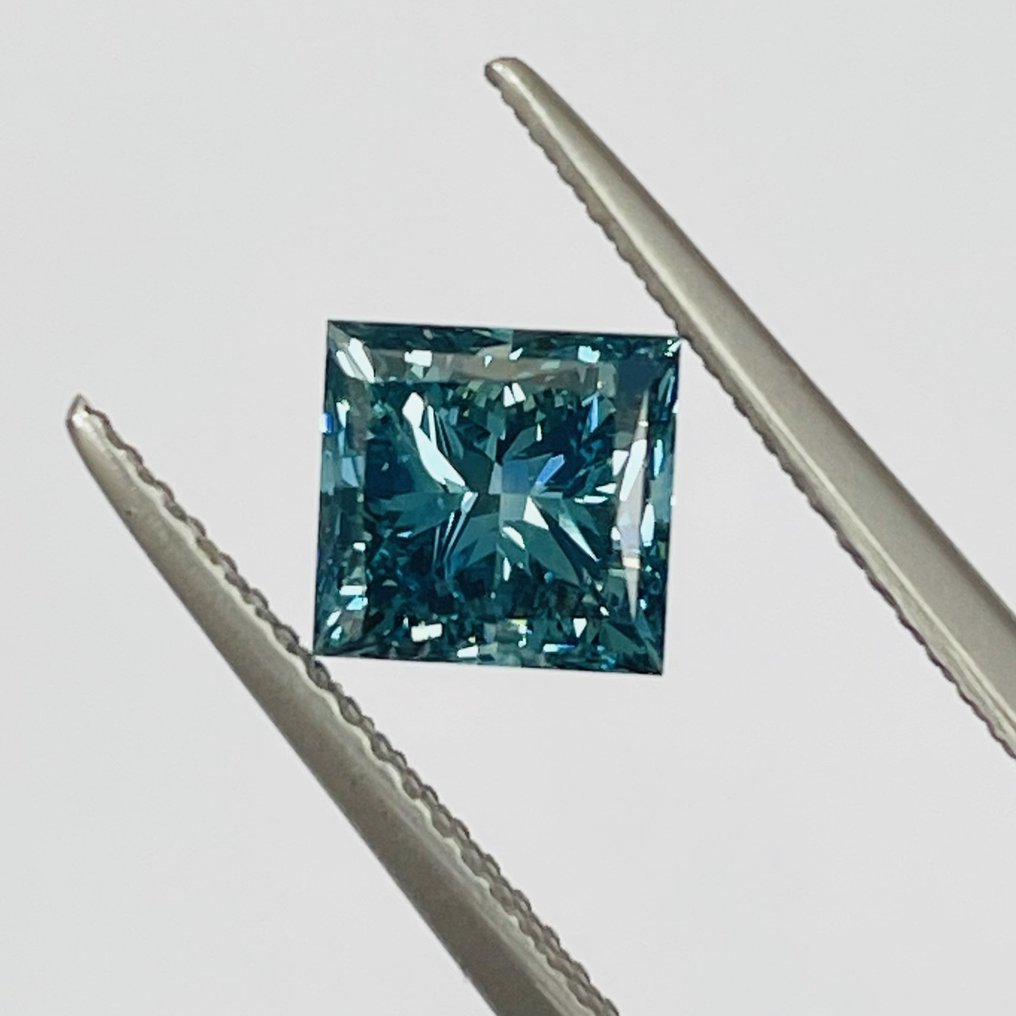 1 pcs 鑽石 - 1.70 ct - 公主方形 - Color Enhanced - 艷彩藍色 - VS2 #1.2