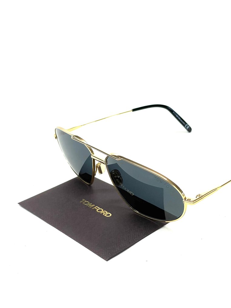 Tom Ford - Bradford, TF771-30A, Cat.: *3, Shiny Gold & Dark Blue, AR+, Signature Gold T temple elements - 墨鏡 #1.0