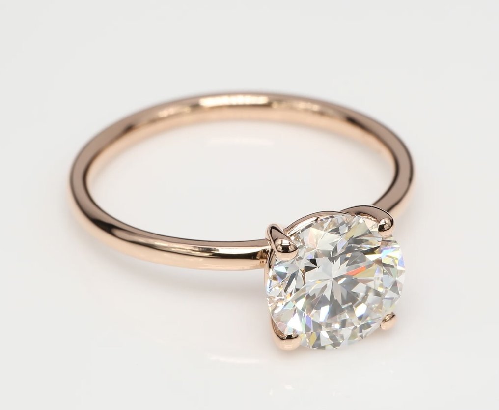 Gyűrű - 14 kt. Rózsa arany - 3.01ct. tw. Gyémánt (Laboratóriumban előállított) - Round F-VVS2 #1.0