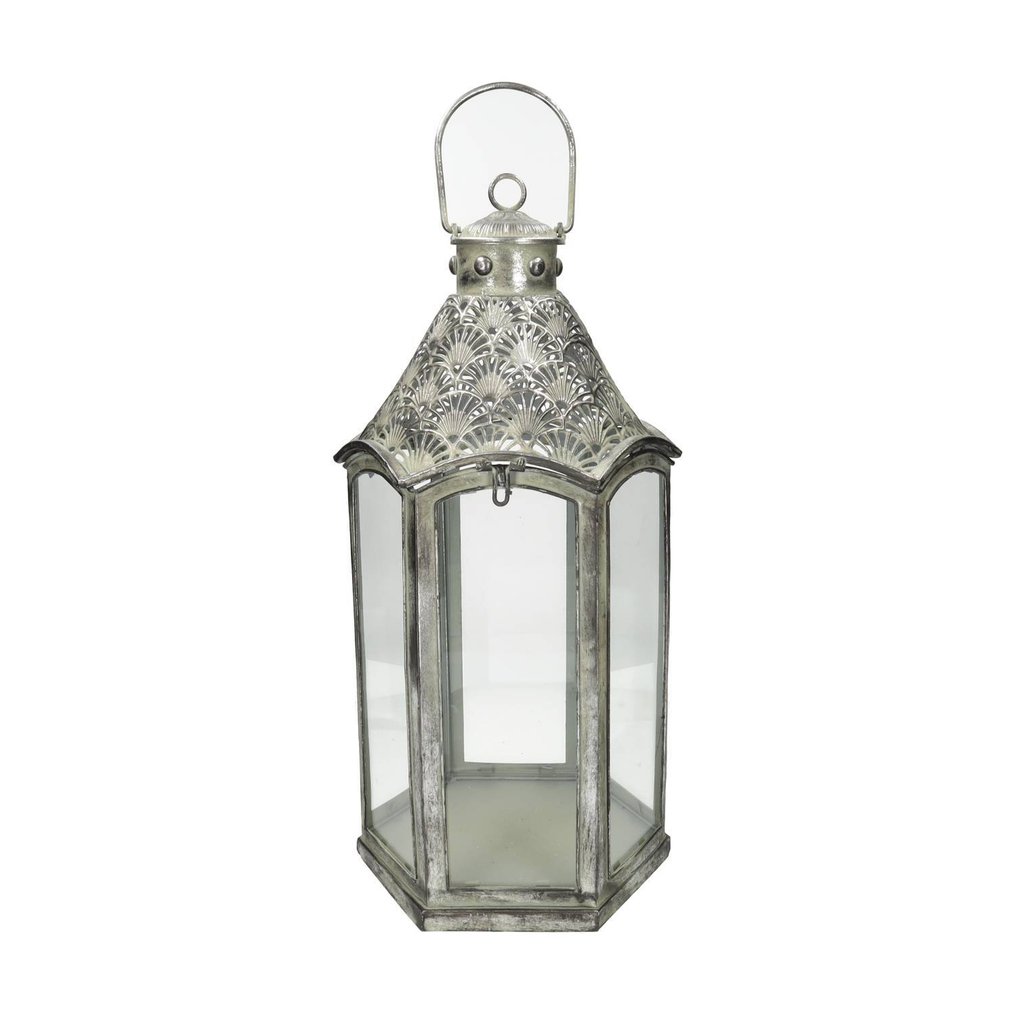 Φανάρι - Γυαλί, Μέταλλο - 65 εκ. ψηλό! Ασημένιο. #1.0