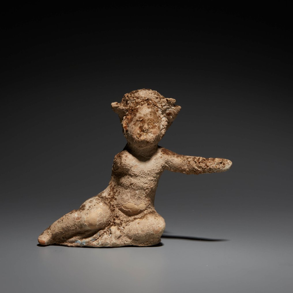 Ancient Greek Terracotta Child Figure. 4th century BC. 6 cm height. Private collection of Clément Massier (1844 - 1917). #1.0