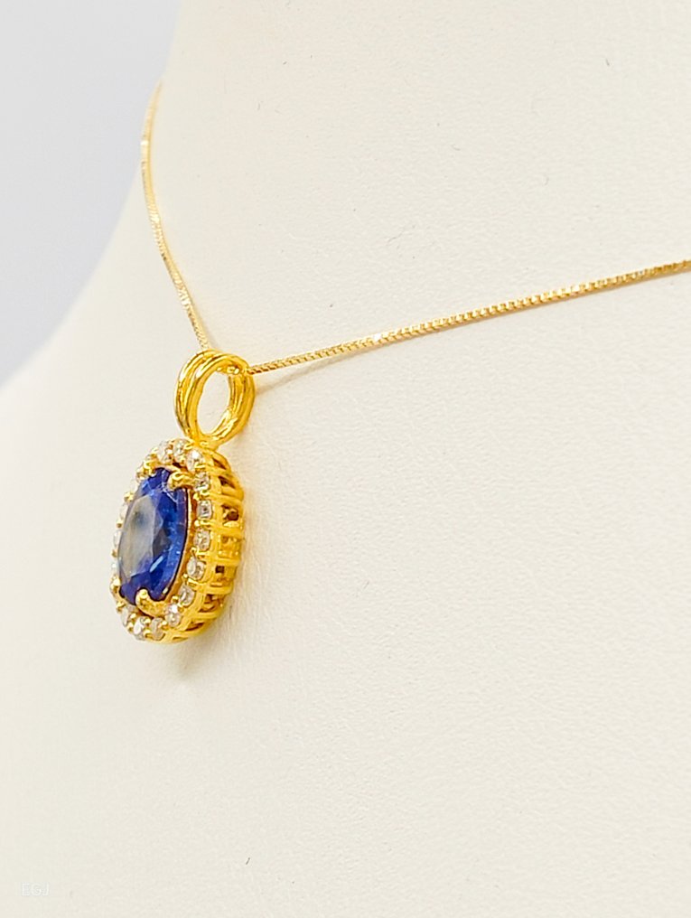 Nincs minimálár - Nyaklánc - 18 kt. Sárga arany Zafír - Gyémánt #1.0