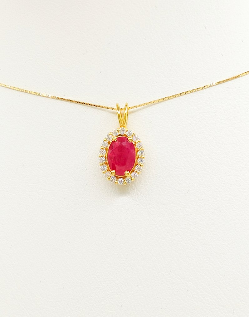 No reserve price - Necklace - 18 kt. Yellow gold Ruby - Diamond #3.2