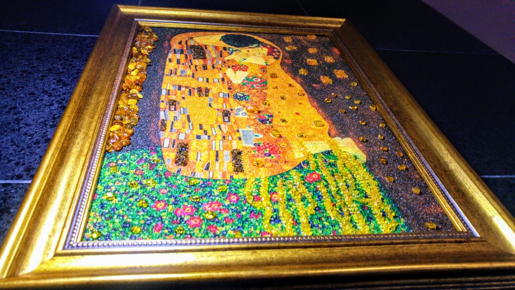 Baltisk rav-bilde - Klimt-kolleksjon - Kyss - Rav - 47 cm - 37 cm #4.3