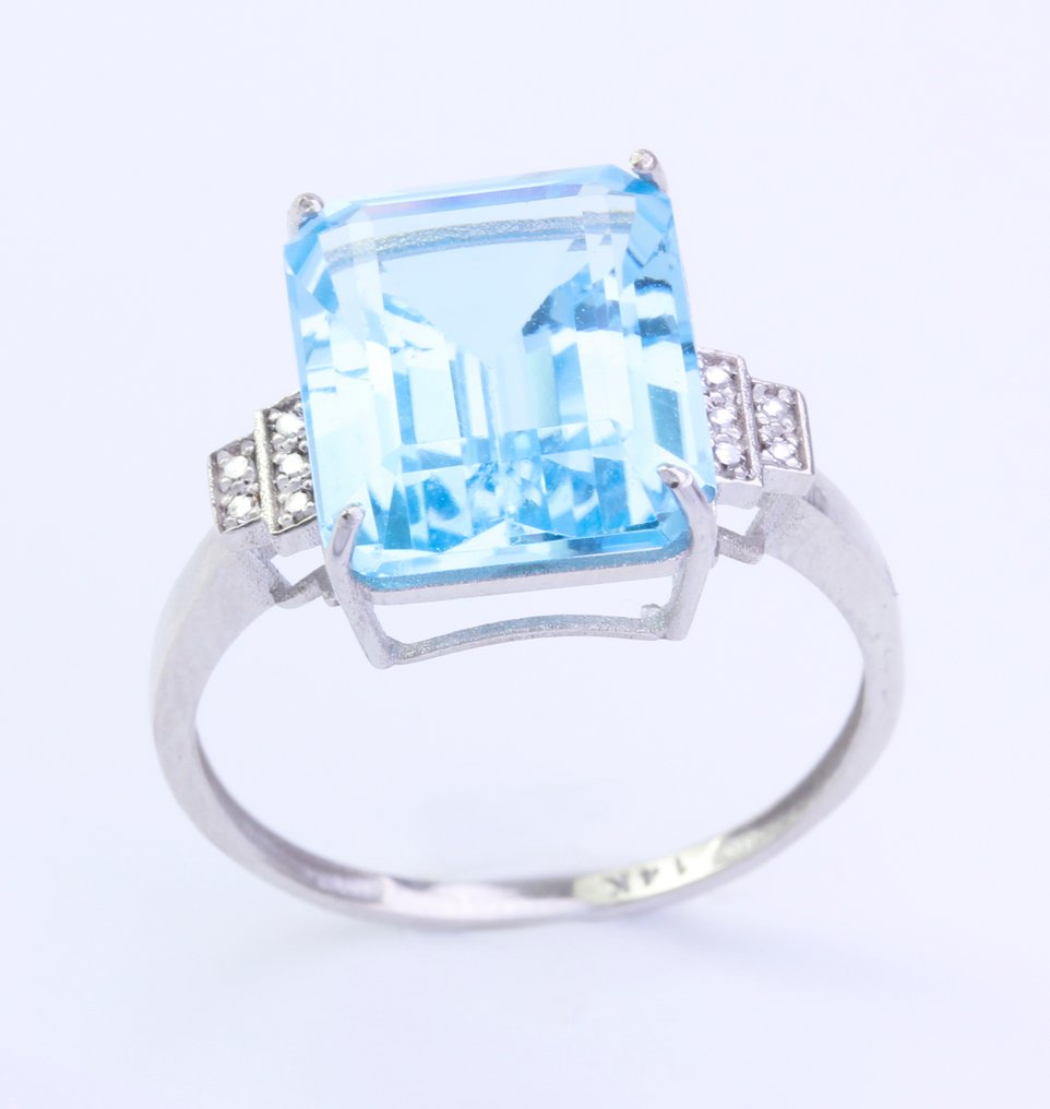 χωρίς τιμή ασφαλείας - Δαχτυλίδι - 14 καράτια Λευκός χρυσός Τοπάζιο - Διαμάντι #1.0