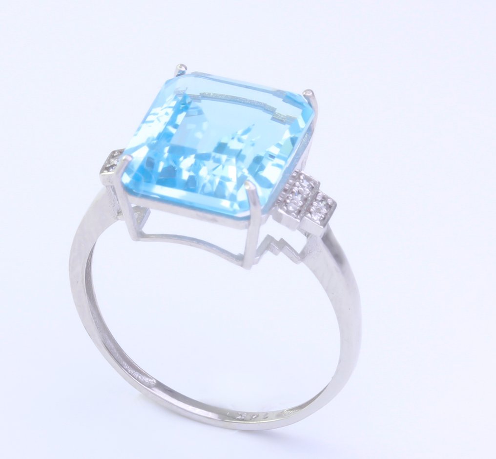 χωρίς τιμή ασφαλείας - Δαχτυλίδι - 14 καράτια Λευκός χρυσός Τοπάζιο - Διαμάντι #4.3