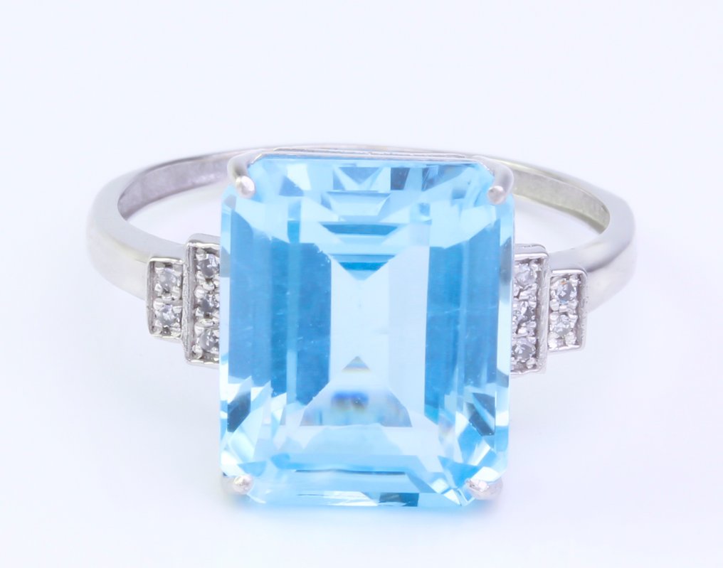 χωρίς τιμή ασφαλείας - Δαχτυλίδι - 14 καράτια Λευκός χρυσός Τοπάζιο - Διαμάντι #1.0