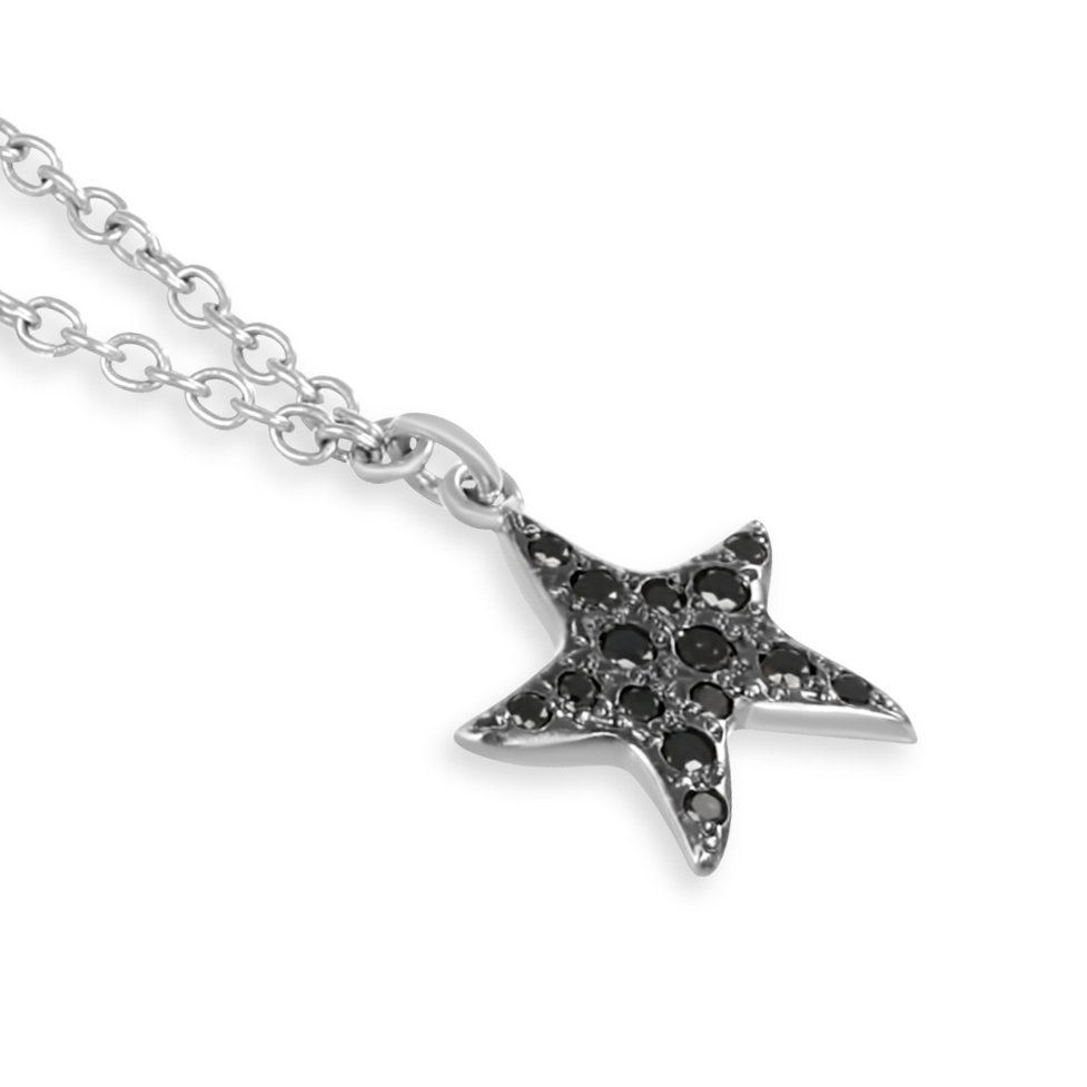 Colar com pingente - 18 K Ouro branco - 0.36ct. tw. Ónix. - Diamante #1.0