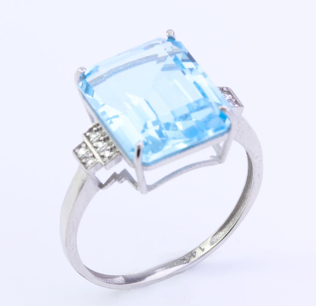 χωρίς τιμή ασφαλείας - Δαχτυλίδι - 14 καράτια Λευκός χρυσός Τοπάζιο - Διαμάντι #3.2