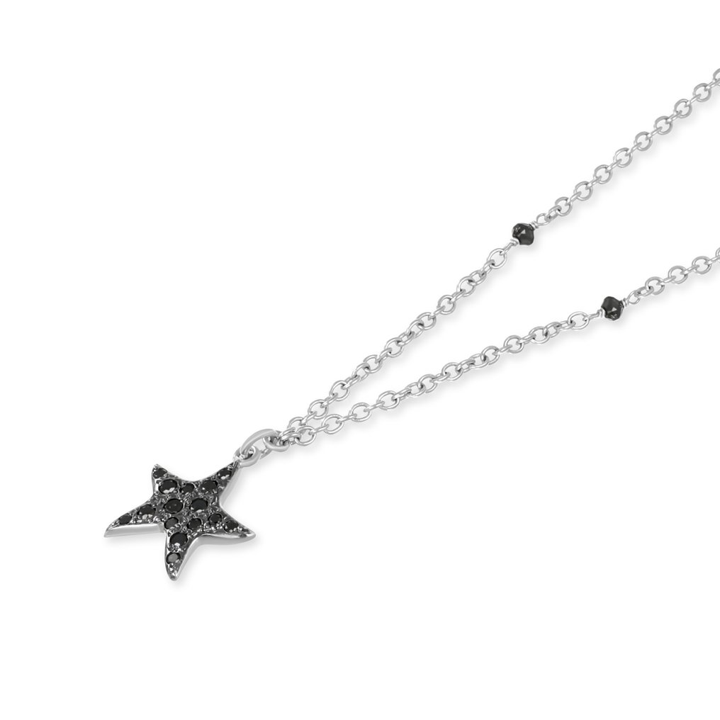 Colar com pingente - 18 K Ouro branco - 0.36ct. tw. Ónix. - Diamante #4.3