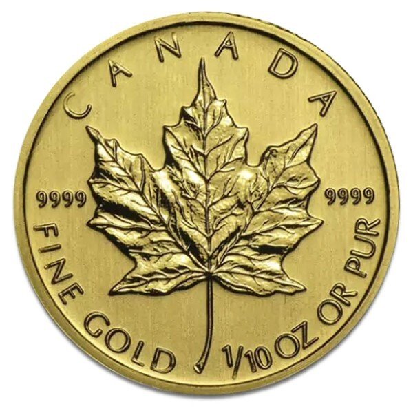 加拿大. 5 Dollars 1/10 oz $5 CAD Canadian .9999 Fine Gold Maple Leaf Circulated (Random Years) #2.1
