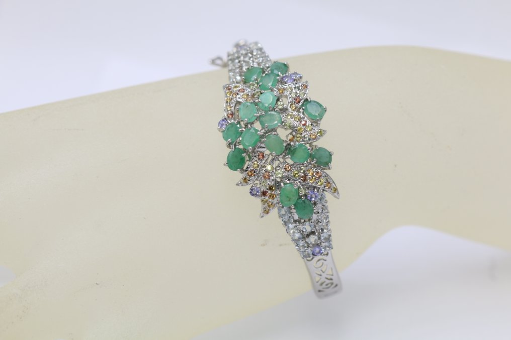 Senza prezzo di riserva - Bracciale Argento Smeraldo - Zaffiro #1.0