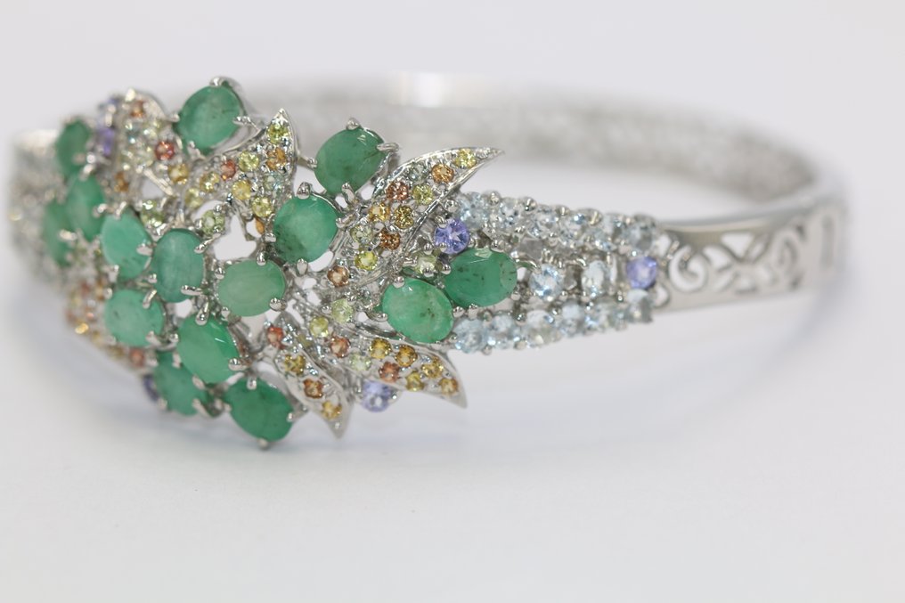 Senza prezzo di riserva - Bracciale Argento Smeraldo - Zaffiro #4.3