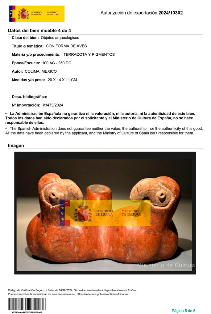 Colima, Mexico Terracotta Zeldzame dubbelevaas Papegaai. 21 cm L. 100 v.Chr. - 250 n.Chr. Spaans exportvergunning. #3.2