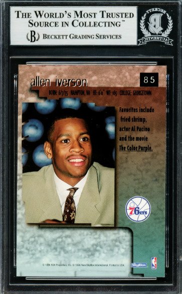 1996 Skybox Allen Iverson #85 - Autograph Card - Rookie Card - Beckett - 1 Graded card #2.1