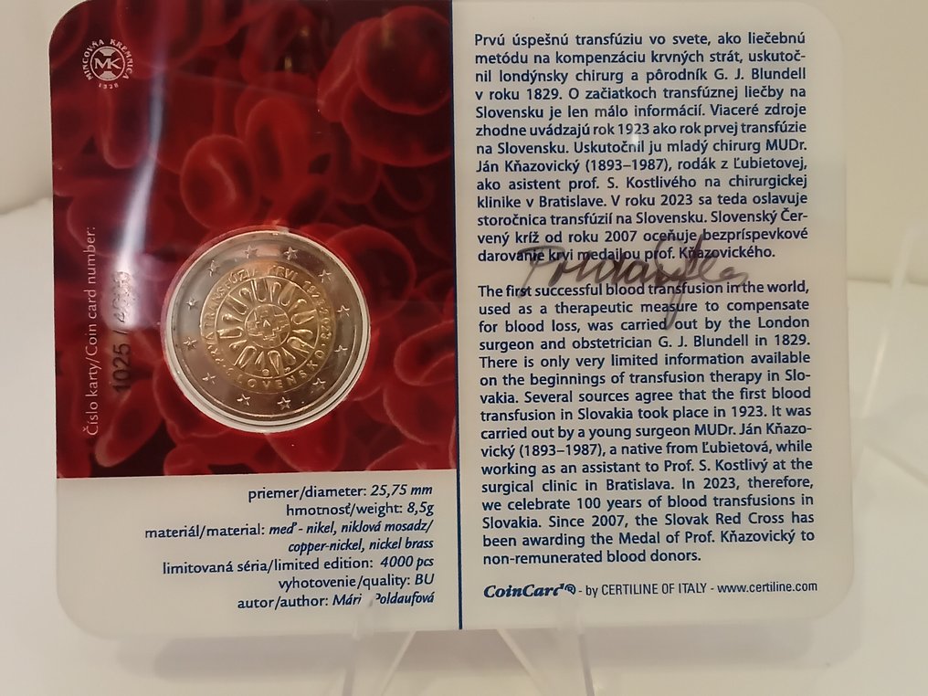 斯洛伐克. 2 Euro 2023 "First blood transfusion" (firmata autore) (没有保留价) #1.0
