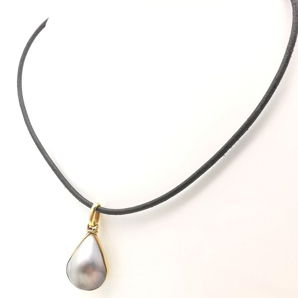 Collier avec pendentif - 18 carats Or jaune, cuir Perle #4.3