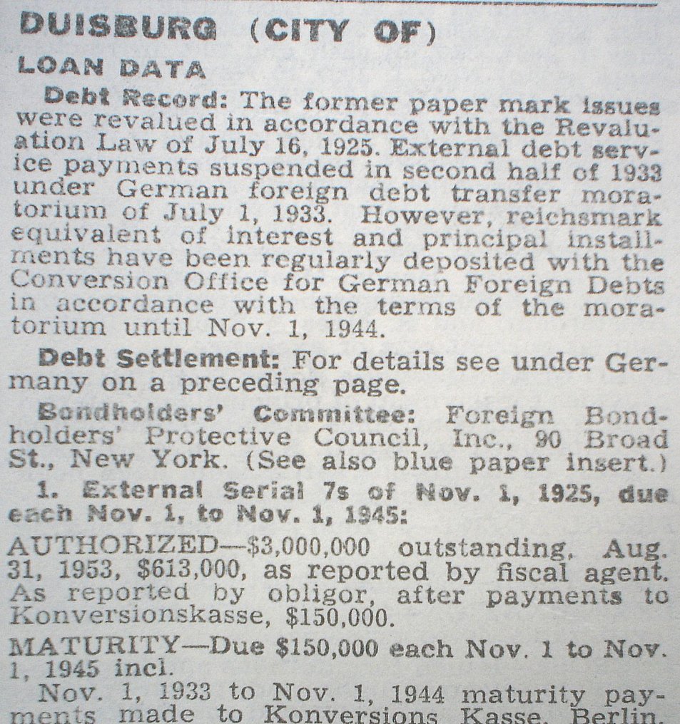 德国 - 7% City Of Duisburg 1000$ Gold Bond to Bearer, 1925, still in default #3.2