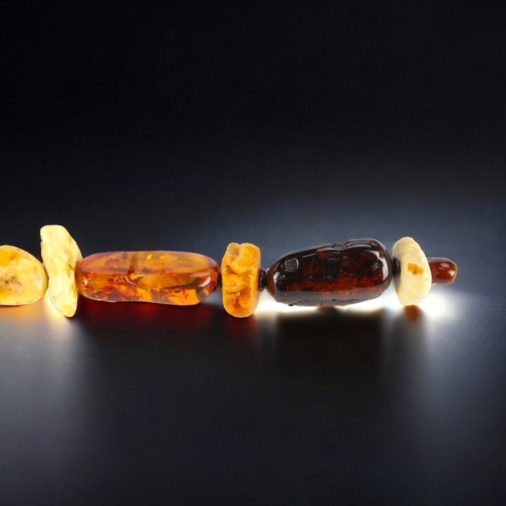 Κολιέ με πολύτιμο κεχριμπάρι από τη Βαλτική - Κεχριμπάρι - Trasparent and Milk Honey Amber - Natural Component - 520 mm - 40 mm #3.2