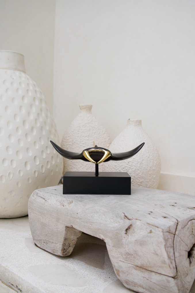 Skulptur, NO RESERVE PRICE - Bronze Manta Ray Sculpture with Polished Accents on Base - 15 cm - Bronse #3.2