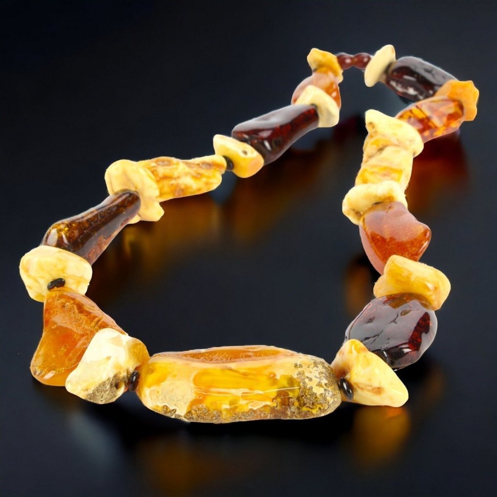 Κολιέ με πολύτιμο κεχριμπάρι από τη Βαλτική - Κεχριμπάρι - Trasparent and Milk Honey Amber - Natural Component - 520 mm - 40 mm #1.0