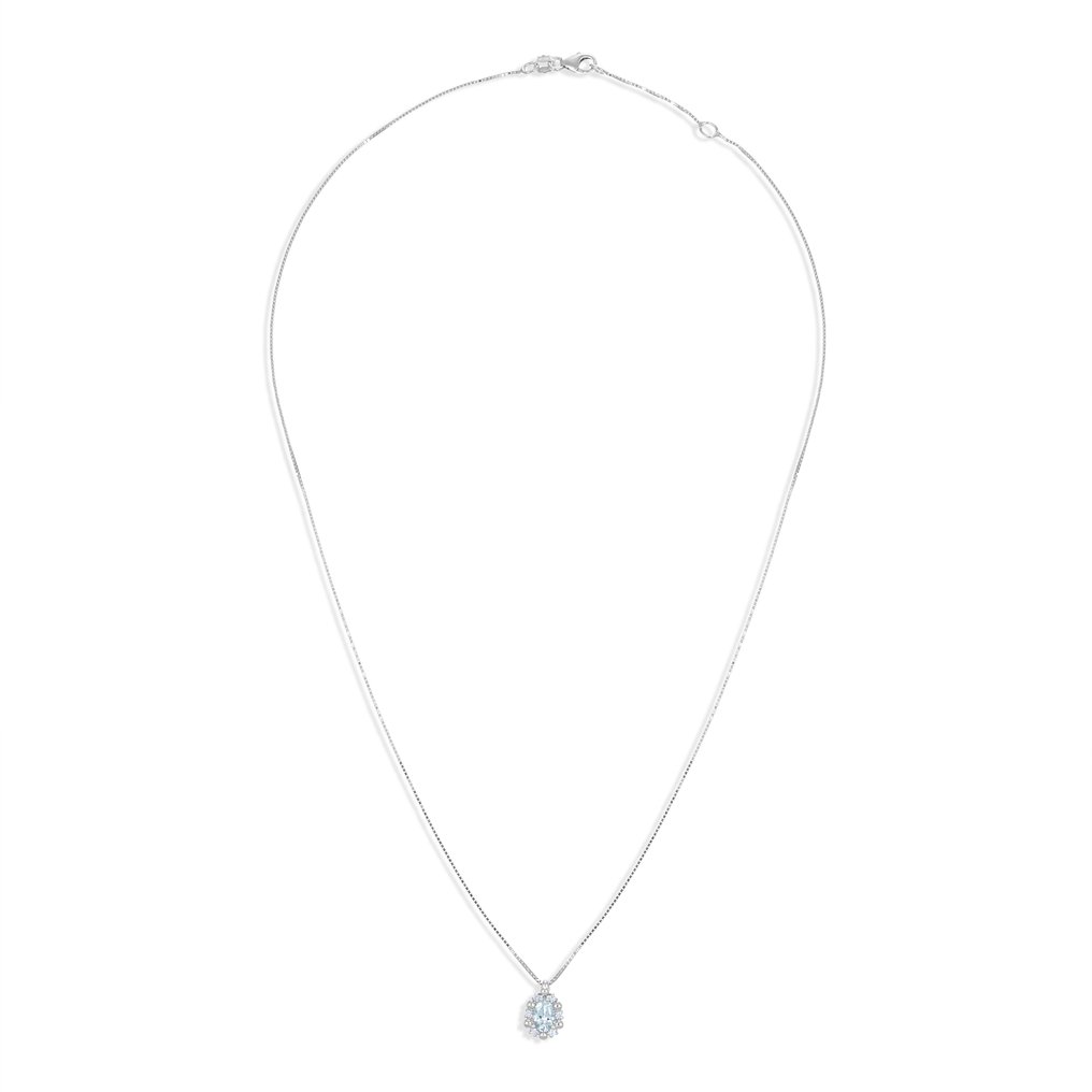 吊墜頸鏈 - 18 克拉 白金 - 0.40ct. tw. 海藍寶石 - 鉆石 #1.0