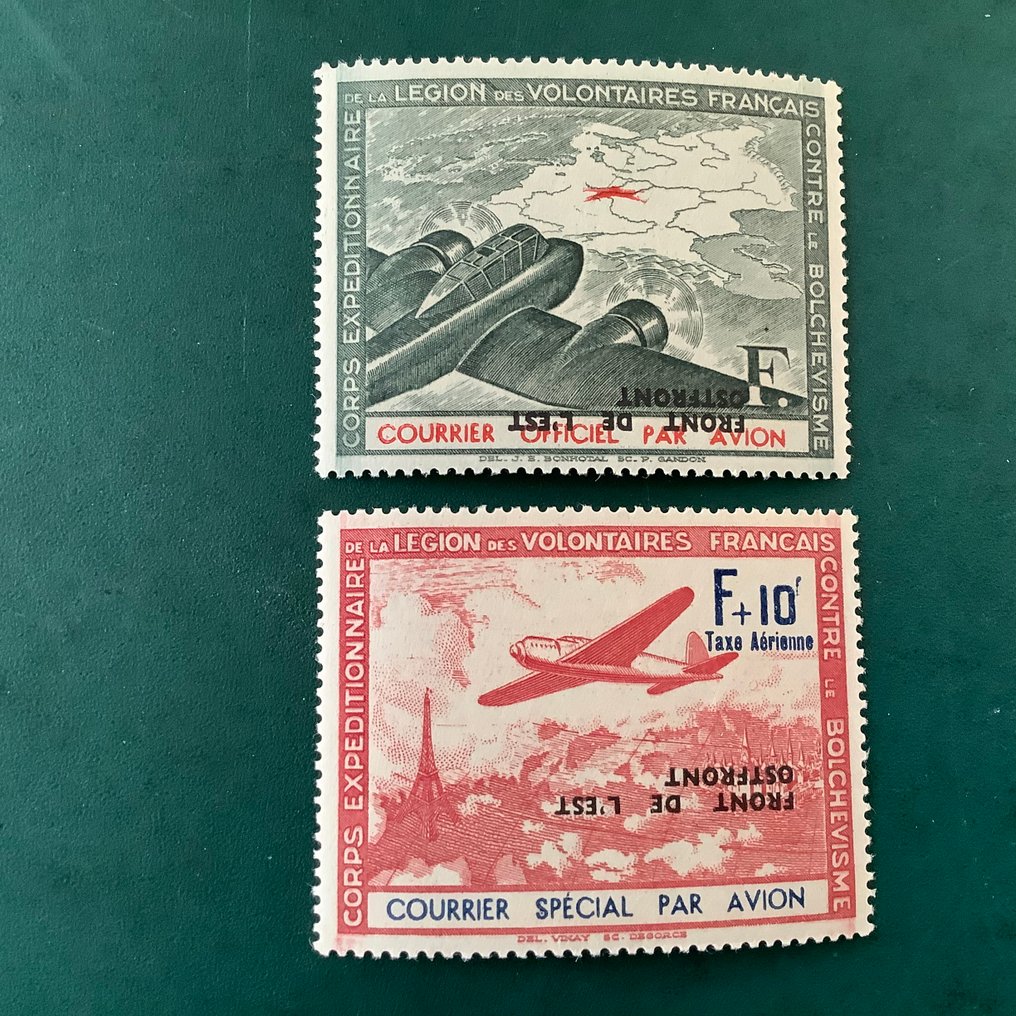 德意志帝国 1942 - 航空邮件邮票带有倒置印刷 - Michel IV K en V K #1.0