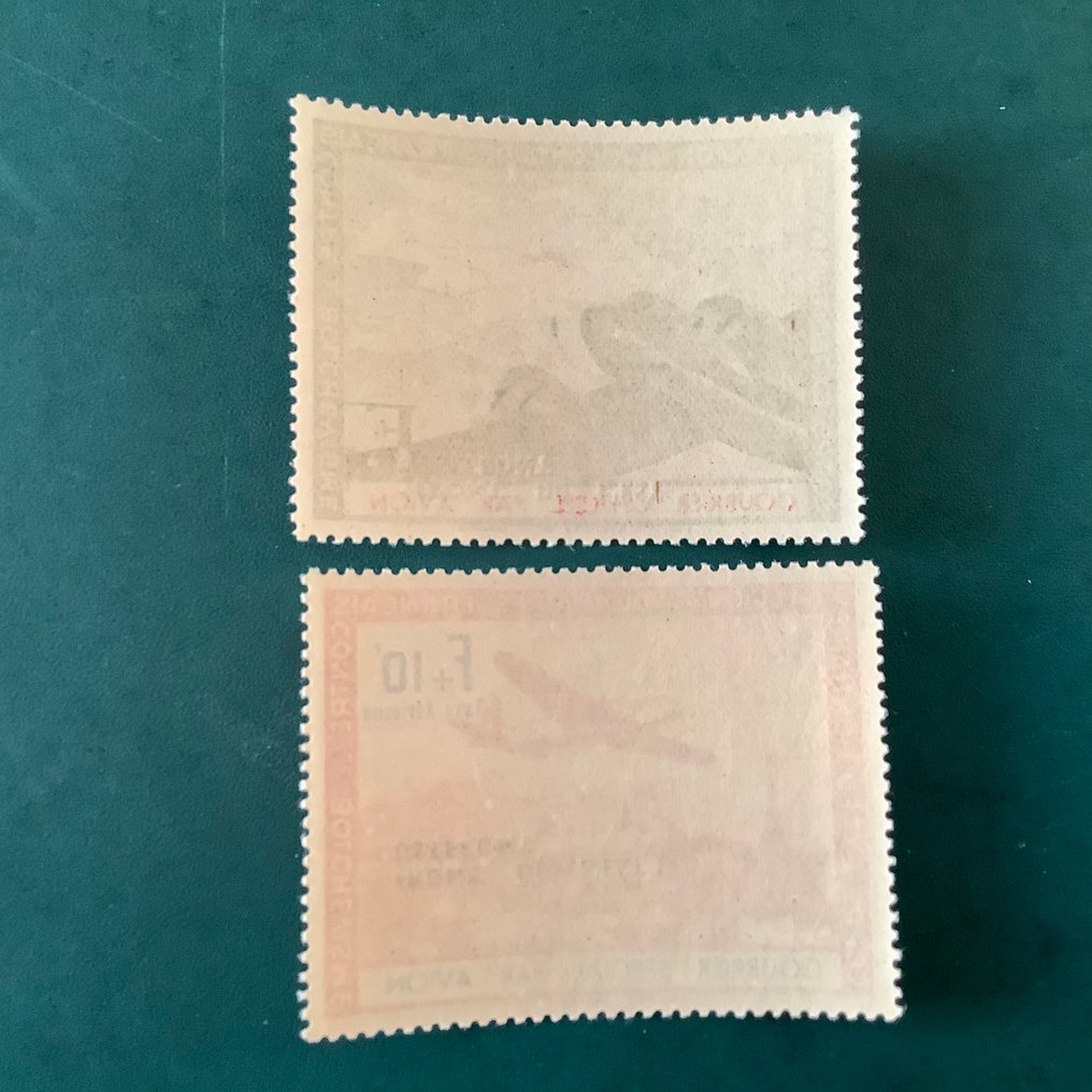 德意志帝国 1942 - 航空邮件邮票带有倒置印刷 - Michel IV K en V K #4.3