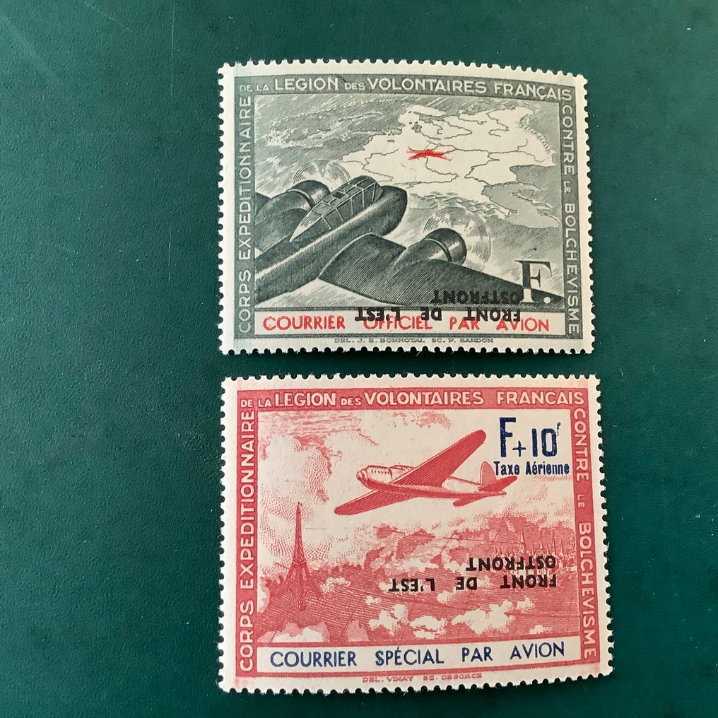 德意志帝国 1942 - 航空邮件邮票带有倒置印刷 - Michel IV K en V K #1.0