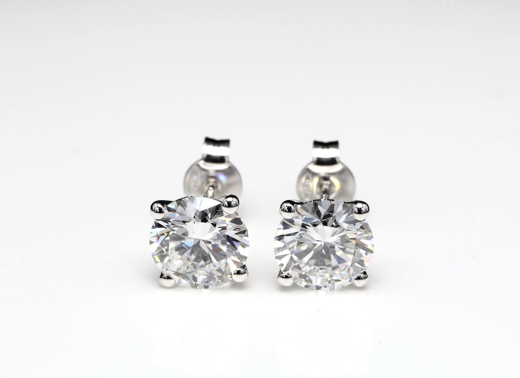 沒有保留價 - 耳環 - 18 克拉 白金 -  4.00ct. tw. 鉆石 (實驗室培育) - 圆形 E-VVS2 #1.0