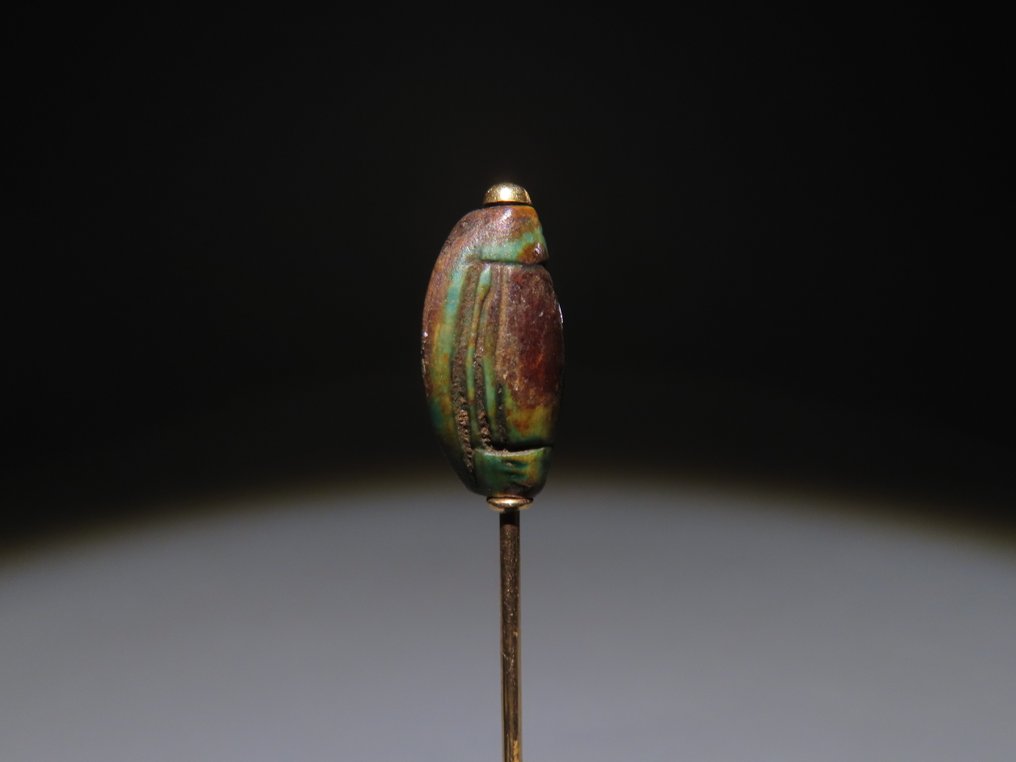 Ancient Egyptian Steatite Shell on modern spire. Late Period, 664 - 332 BC. 1.9 cm height. #2.1
