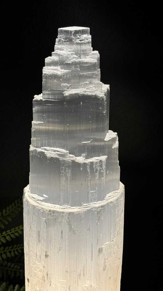 Impressive XXL Selenite tower with lighting – magical light display made from natural crystal - Height: 32 cm - Width: 10 cm- 3646 g - (1) #4.3