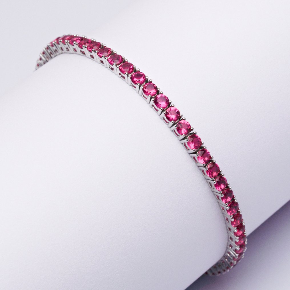 χωρίς τιμή ασφαλείας - Βραχιόλι Ασημί -  4.75ct. tw. Ρουμπίνι - Βραχιόλι τένις #1.0