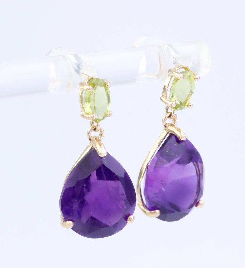 Sans Prix de Réserve - Boucles d'oreilles - 14 carats Or jaune Améthyste - Péridot #2.1