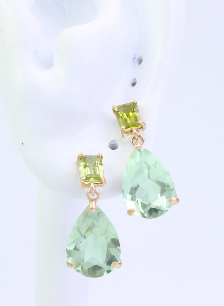 Sans prix de réserve - Boucles d'oreilles - 14 carats Or jaune Quartz - Péridot #2.1