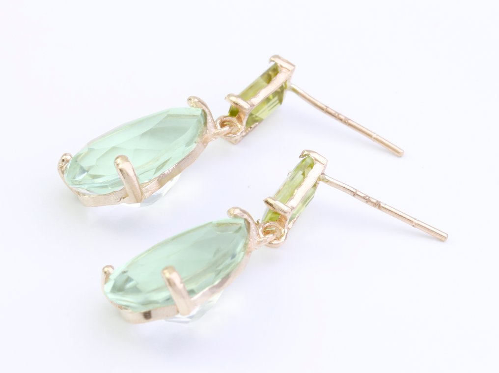 Sans prix de réserve - Boucles d'oreilles - 14 carats Or jaune Quartz - Péridot #4.3