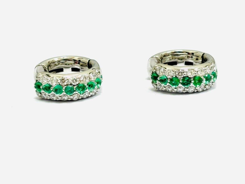 Σκουλαρίκια - 18 καράτια Λευκός χρυσός - 2.15ct. tw. Σμαράγδι - Διαμάντι - Κατασκευασμένο στην Ιταλία #1.0