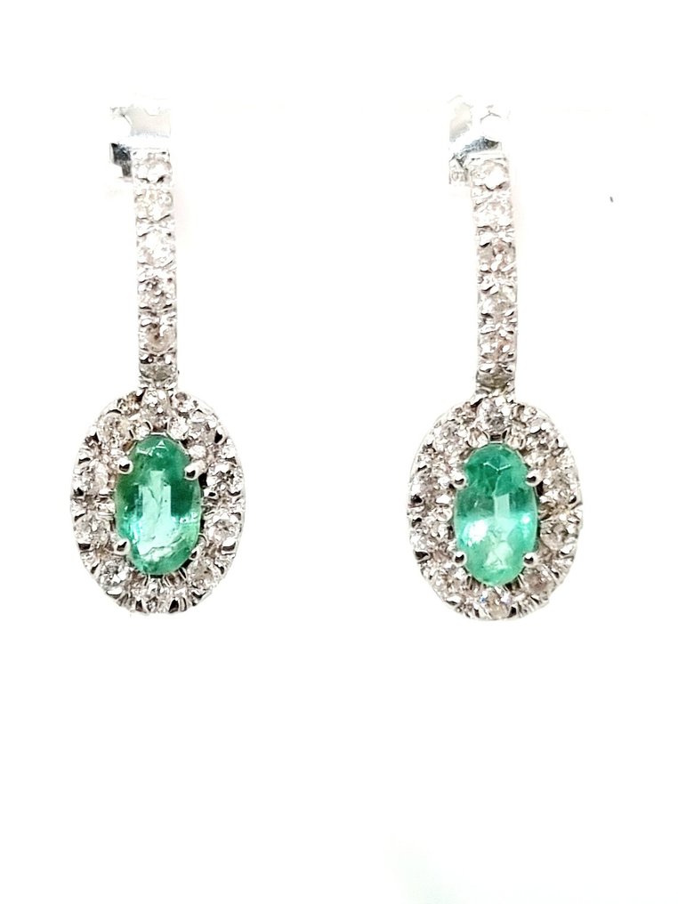 Σκουλαρίκια - 18 καράτια Λευκός χρυσός Σμαράγδι - Διαμάντι #1.0