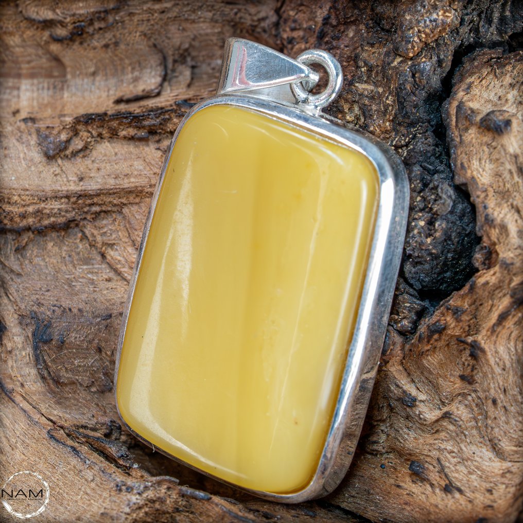 奢华的黄油糖琥珀 吊坠 - 925 银 - 46.5 克拉- 9.3 g #1.0