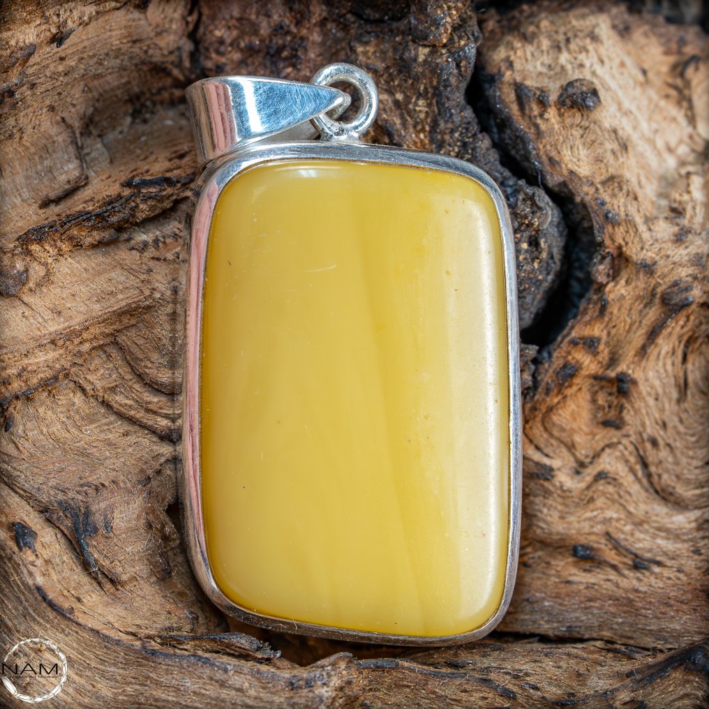 奢华的黄油糖琥珀 吊坠 - 925 银 - 46.5 克拉- 9.3 g #3.2