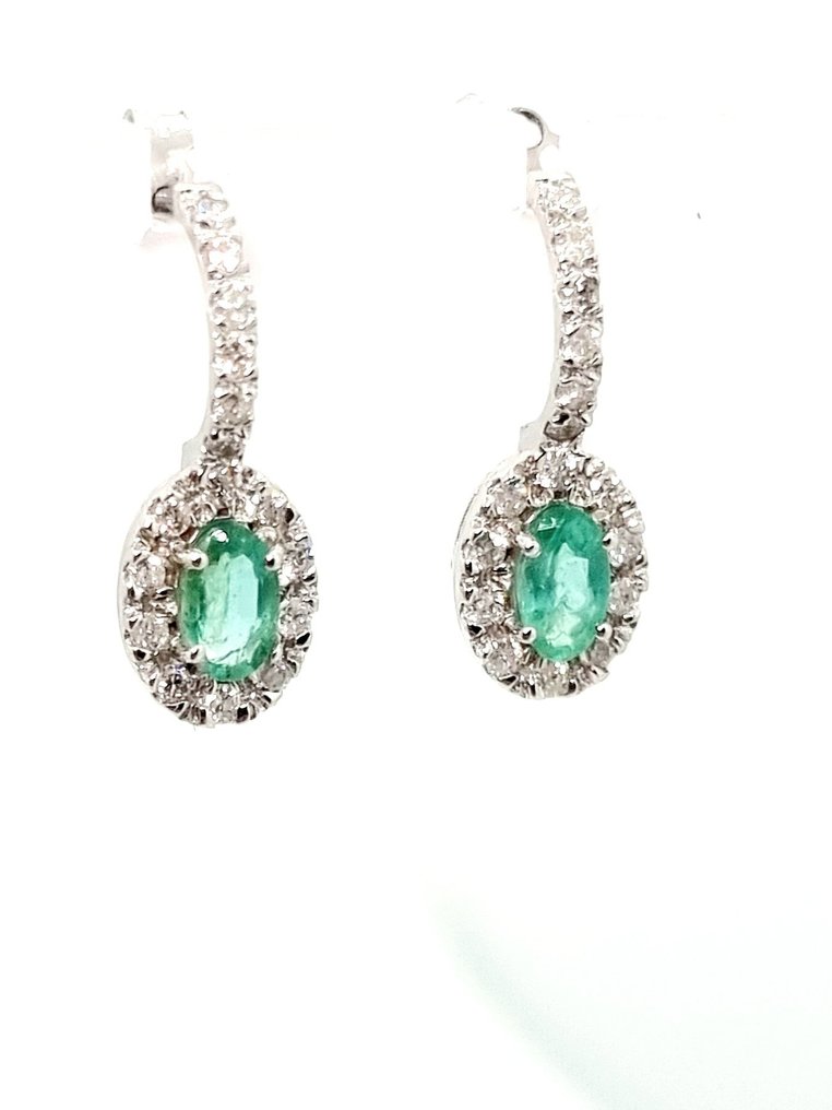 Σκουλαρίκια - 18 καράτια Λευκός χρυσός Σμαράγδι - Διαμάντι #2.1