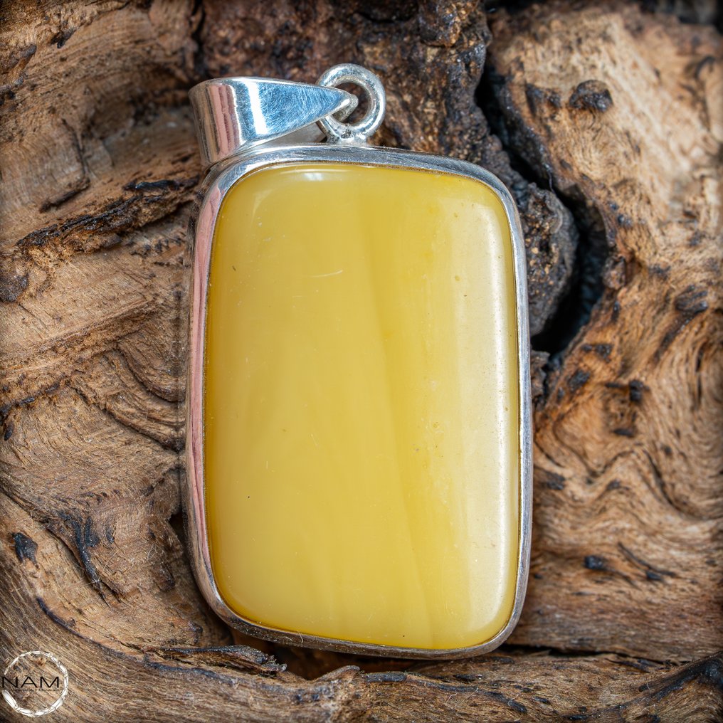 奢华的黄油糖琥珀 吊坠 - 925 银 - 46.5 克拉- 9.3 g #2.1