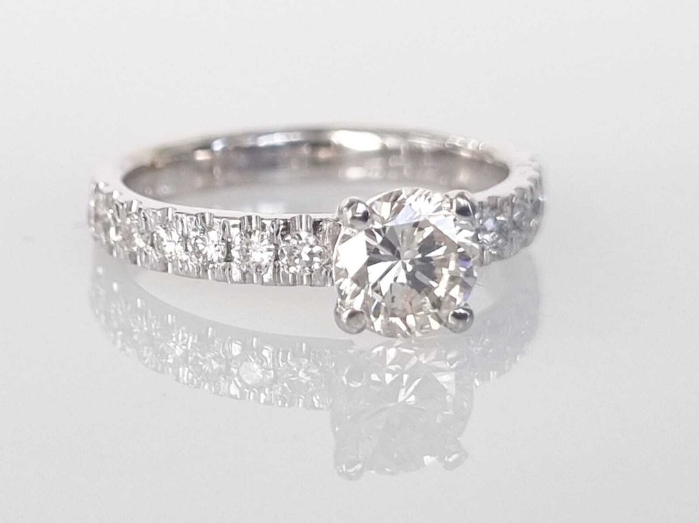 訂婚戒指 - 14 克拉 白金 -  1.04ct. tw. 鉆石 (天然) - 鉆石 #1.0