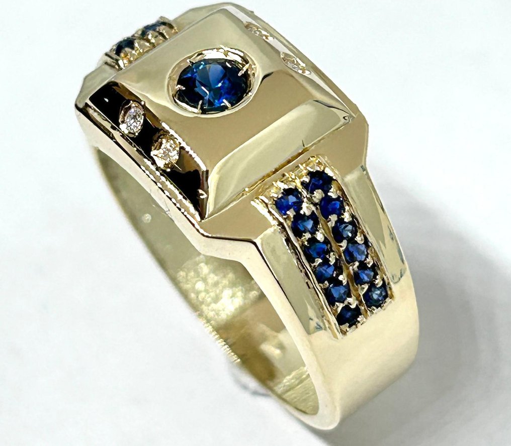 Gyűrű - 18 kt. Sárga arany - 0.58ct. tw. Zafír - Gyémánt #2.1