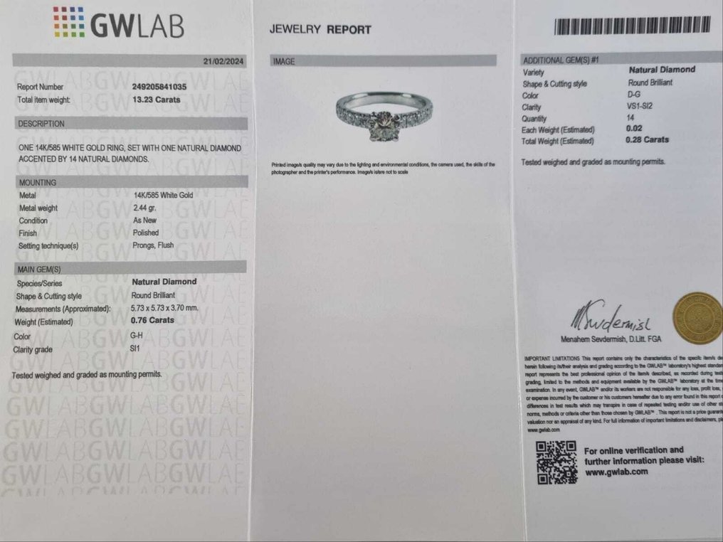 訂婚戒指 - 14 克拉 白金 -  1.04ct. tw. 鉆石 (天然) - 鉆石 #4.3