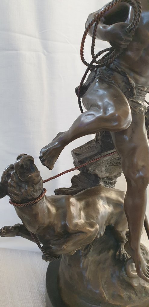 After Barye - Statue, Roman warrior fights a tiger - 20 kg - 60 cm - Patinated bronze #2.1