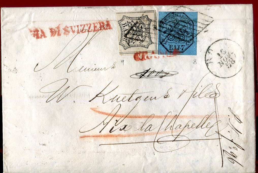Antikke italienske stater - Kirkestaten 1852 - Postale forhold mellom Den pavelige staten og de tyske statene. - Sassone 8+9. #1.0