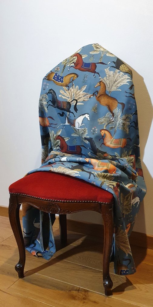 300x280cm! Ύφασμα "Chevalier" με άλογα σε τροχιά - Μπλε περιστέρι Horses Design - Ύφασμα - 300 cm - 280 cm #2.1